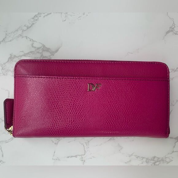 Diane Von Furstenberg Dark Pink Zip Around Wallet - Picture 3 of 13
